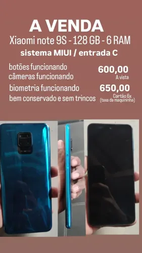 Celular xiomi note 9s