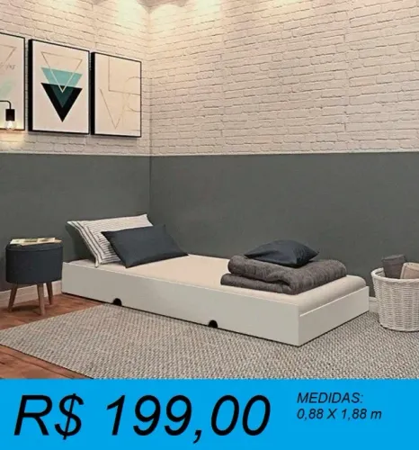 Cama auxiliar solteiro branca - entrega e montagem gratuita 