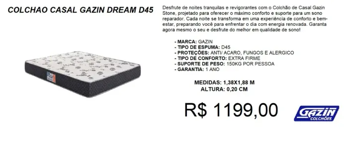 Colchão d45 casal gazin - a pronta entrega 