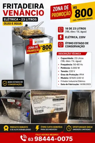 FRITADEIRA INDUSTRIAL VENÂNCIO - ELÉTRICA - 23 LITROS - ÓLEO E ÁGUA ?