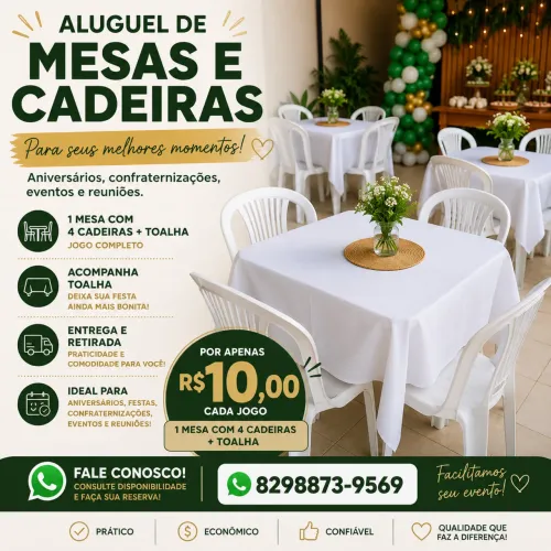 Aluguel de mesas e cadeiras - festas, eventos, aniversários