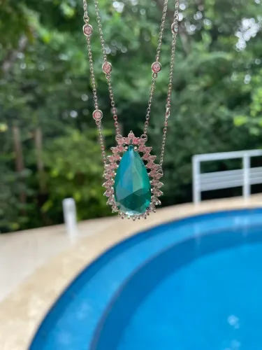 Colar princesa pontos de luz e pingente turmalina prata 925