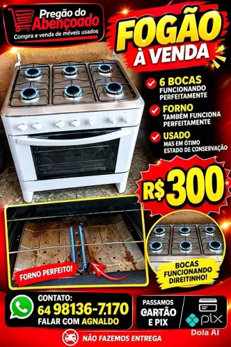 Fogão de seis bocas usado funcionando perfeitamente pregão do Abençoado