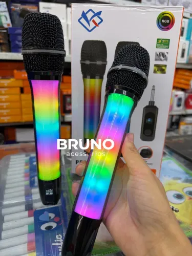 Microfone sem Fio duplo 2 com Led Recarregavel