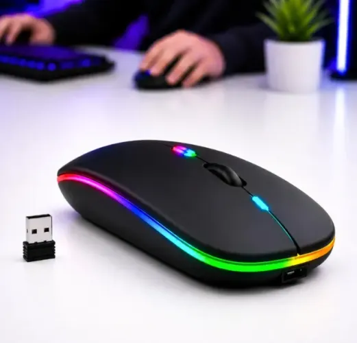 Mouse Recarregável Bluetooth Wireless Ergonômico Óptico Informática Gamer Led Rgb