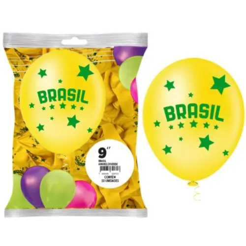 Kit 10 Balão Bexiga Amarelo Brasil Tamanho 9"