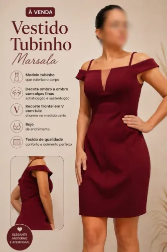 Vestido tubinho Marsala