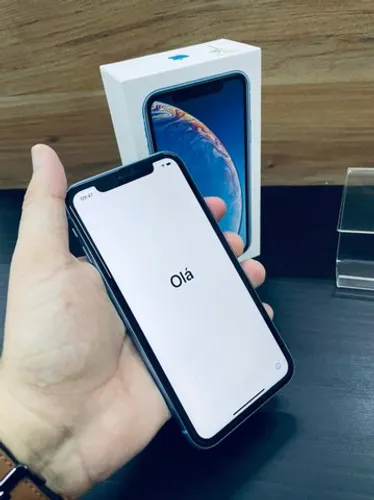 iPhone XR azul na caixa com garantia >> impecável 