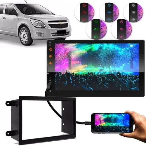 Central Multimídia MP5 2 Din 7" Onix Prisma Cobalt Spin Bluetooth + Moldura Preta