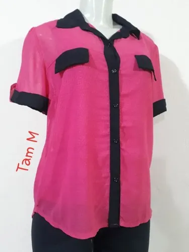 Camisa linda tam M novíssima com transparência Rosa Pink com preto