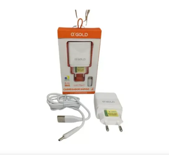 Carregador Tipo C Gold fonte com dois USB e Cabo 5.1A