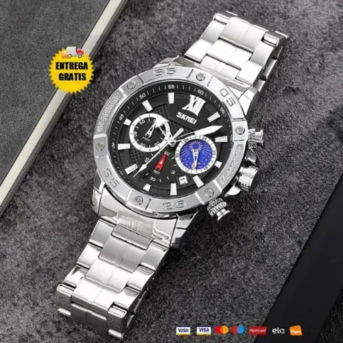 Relógio Top Marca De Luxo Movimento Quartzo Fase Da Lua De Aço Inoxidável Chronografo