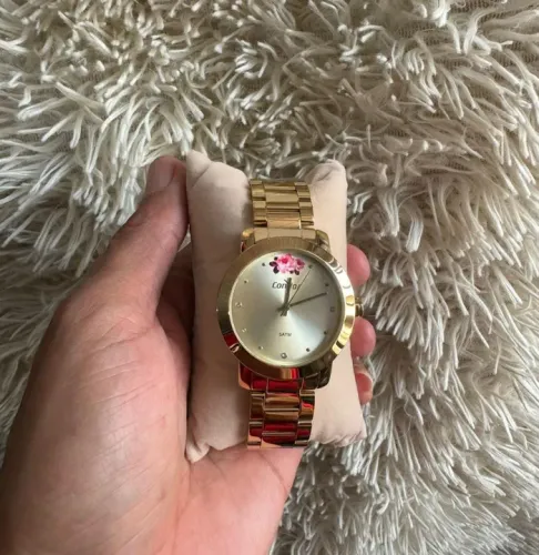Relógio Feminino Dourado com Detalhes em Flores