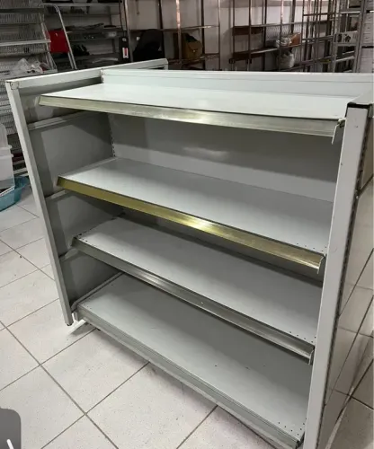 Expositor Prateleira Dupla com Rodinhas para Lojas 1.4m x 1metro Aço Móveis