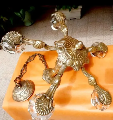 Lustre Ar't Noveau Antigo Bronze C/Bobech Vidrão