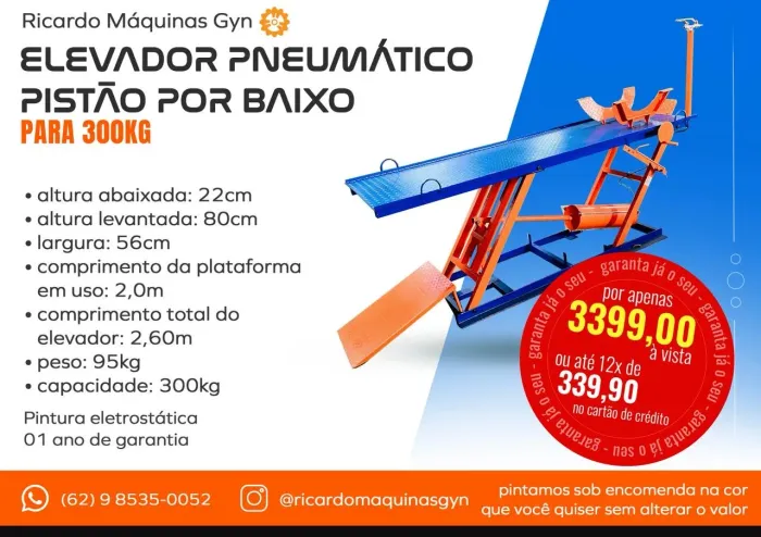 Elevador/Rampa para Moto Pneumática pistão por Baixo 300kg