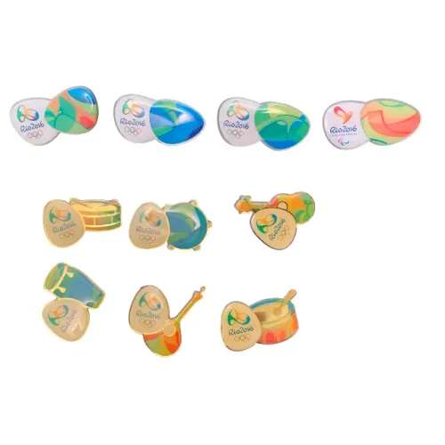 Pins sortidos instrumentos e Look of the Games Rio 2016