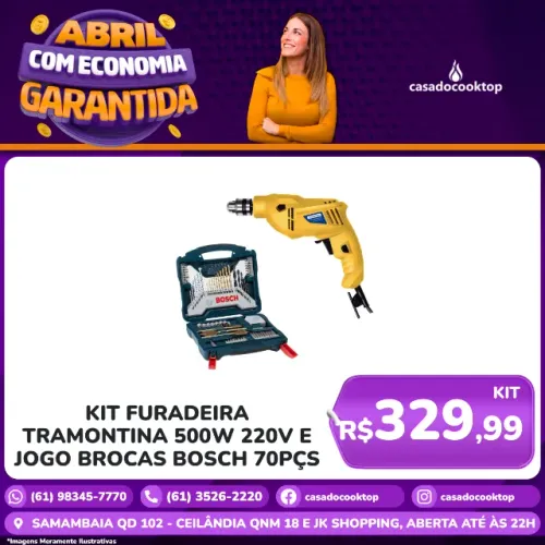Kit Furadeira Tramontina 500w 220v + Jogo Brocas Bosch 70pçs