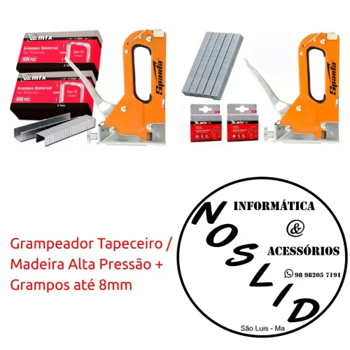 Grampeador Tapeceiro Madeira Alta Pressão + Grampos 8mm