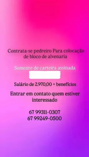 Contrata-se pedreiro Para colocação de bloco de alvenaria