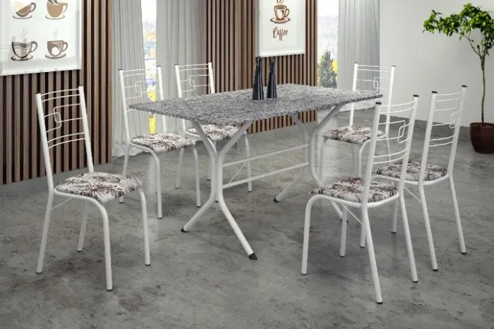 Mesa de Cozinha Paraty 140x75 Branco Tmp Indiana Preto 6Cds Branco Teixeira