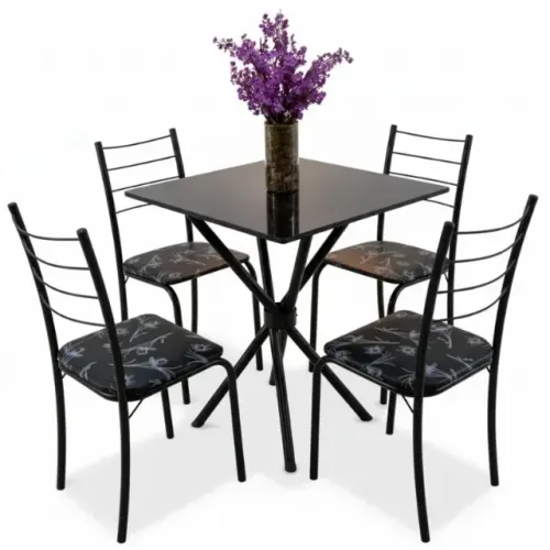 Mesa Rio Base Preto Tampo Preto MDF 4Cds Rio Assento Preto Teixeira - Entrega Rápida!