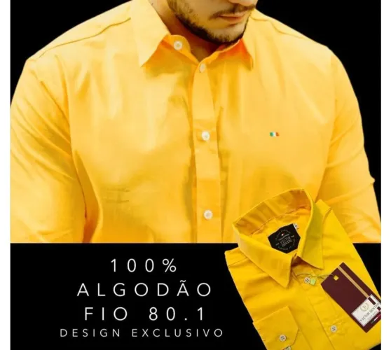 Camisa Social Amarela 100% Algodão Fio 80.1