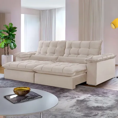 Sofá Retrátil e Reclinável Malibu 2,50 m Bege tt7554