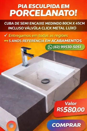 Pia de porcelanato semi encaixe 