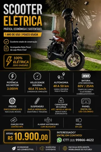Scooter Elétrica NOVÍSSIMA 3.000w S8 MOTO CHEFE
