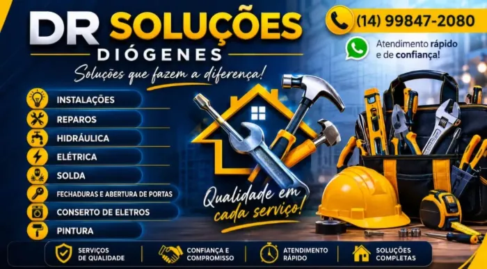 Pintura, elétrica, solda, montagem de móveis, Fechaduras, limpeza de caixa d'água