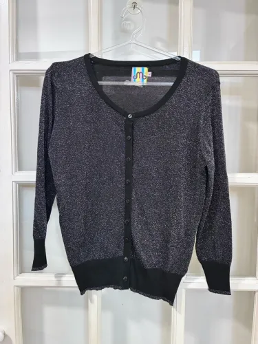 Blusa Cardigan Trico Lurex Prata M