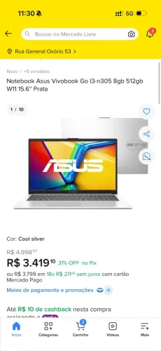 Notebook vivobook i3 8gb