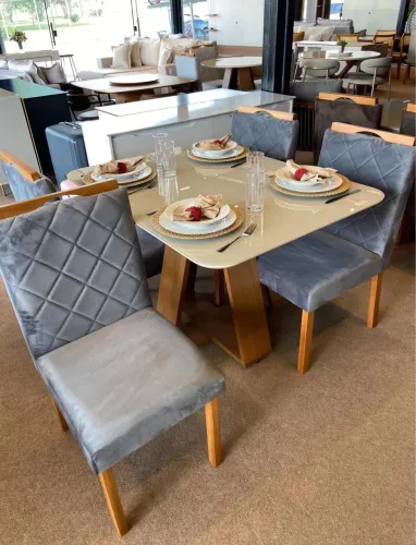? _*CONJUNTO DE MESA CELESTE 4 LUGARES VELUDO ou LINHO* ?