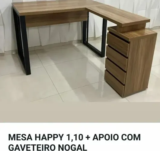 Mesa em L tampo engrossado com gavetas varios tamanhos e cores