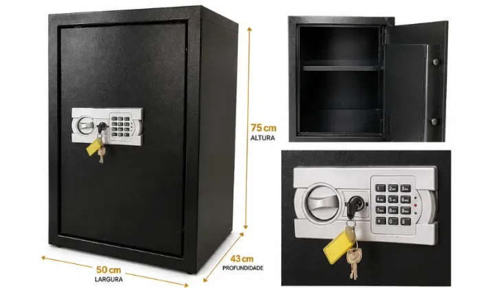 Cofre Eletrônico Grande Porte 75x50x43 cm | Aço Reforçado