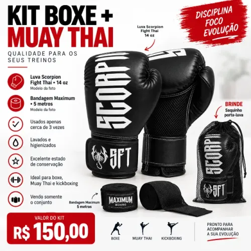 ? Kit Boxe e Muay Thai | Luva 14 oz + Bandagem | R$ 150