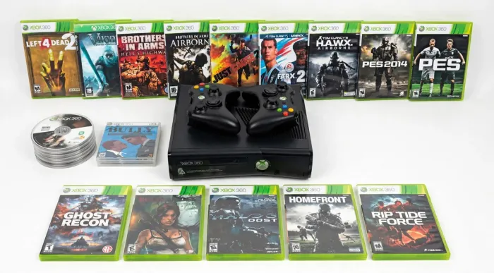 Xbox 360 Slim Desbloqueado + 2 Controles + 18 Jogos - Kit Completo
