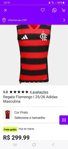 Camisa regata flamengo Adidas sem uso original. 