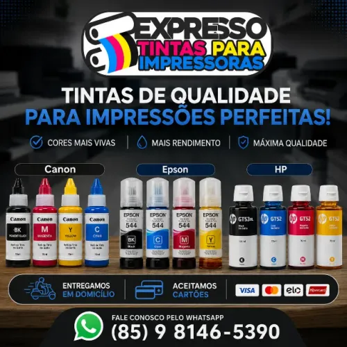 Tinta Epson Canon HP e Brother. Fale Conosco. Entregamos Em Domicílio. Aceitamso Cartões