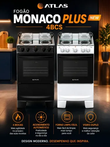 FOGAO ATLAS MÓNACO PLUS 4 BOCAS EM PROMOÇÃO ! 850,00 A VISTA!