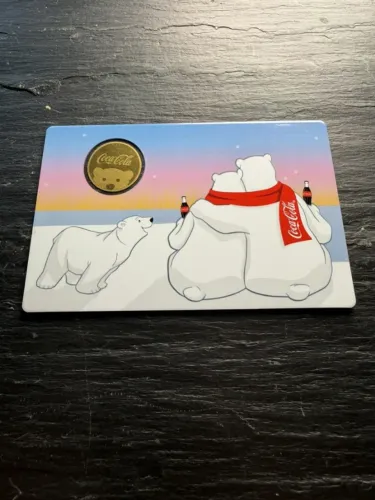 ouro 1/1000 oz .999 barras finas ouro Coca Cola urso polar cartão dourado estado perfeito.