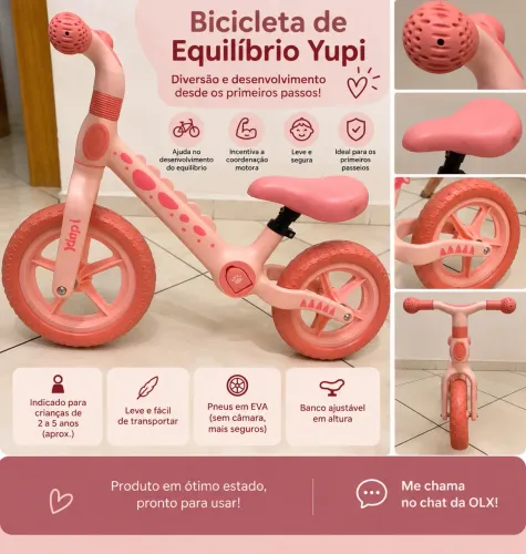 Bicicleta de Equilíbrio Infantil Yupi - Rosa