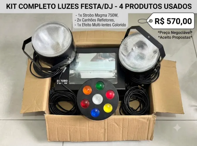 Kit Completo de Iluminação para Festas e DJ - Strobo 750W + Canhões + Luzes Coloridas