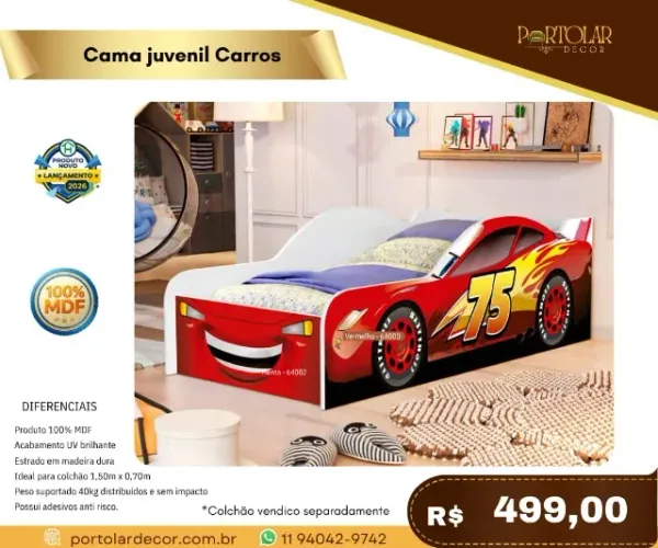 Cama Juvenil carros, a pronta entrega 