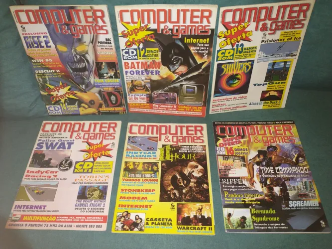 Revista Computer Games capa Rise Robots Batman Forever Shivers SWAT 11th Hour Time Comando