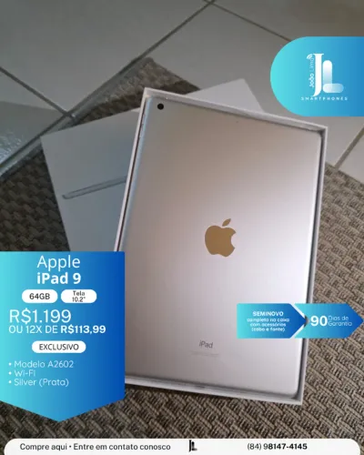IPAD 9, 64GB, SILVER, TELA 10.2 POL. SEMINOVO, EXCLUSIVO!