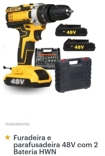 Furadeira Parafusadeira 48W 2 baterias maleta com kit brocas e demais peças zera na caixa