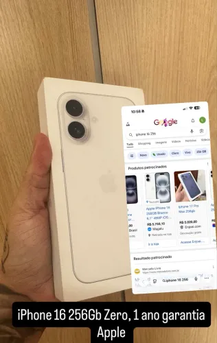 iPhone 16 256Gb Branco Novo 1 ano de garantia Apple