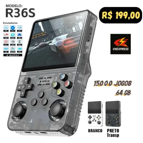 Video Game R36s portátil Arkos 15000 jogos 64gb Novo Lacrado